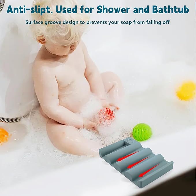 Silicone Soap Dish,Self Draining Soap Holder Perfect for Shower,Bathroom Sink,Kitchen Sink & Travel,Non-Slip Bar Soap Holder Extend Soap Life,Keep Soap Bars Dry & Easy Cleaning Green-1Pcs