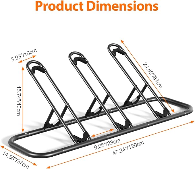 Mr IRONSTONE Bike Rack, Floor Storage Stand for Garage, Indoor/Outdoor Parking Holder, Fits Mountain, Road & Kids Cycles (Black, 3-Slot)