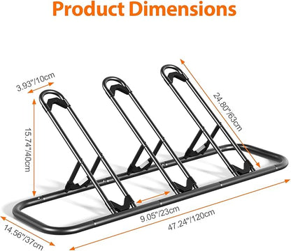 Mr IRONSTONE Bike Rack, Floor Storage Stand for Garage, Indoor/Outdoor Parking Holder, Fits Mountain, Road & Kids Cycles (Black, 3-Slot)