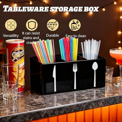 Black Acrylic Cutlery Storage Organizer,Plastic Silverware Holder,Silverware Caddy 3 Section Tableware Plastic Holder for Kitchen Storage Indoor Outdoor Decoration Supplies