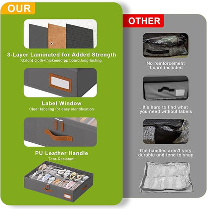 homyfort Shoe Organizer Under Bed, Fits 32 Pairs, Under bed Shoe Storage Boxes with Study Handles and Clear Cover, zapateras organizer for shoes, set of 2