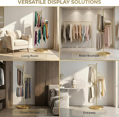 Scarf Rack Free Standing, Spiral Scarf Holder, Hijab Stand, 30 Rods for Multiple Scarves Purse Hat, Space Saving Organizer (42x170cm/17x67in, Gold)