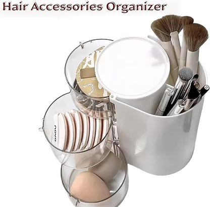 Hair Accessories Organizer With 2 Hooks,Girls Hair Accessory Organizer with Hair Brush Holder,3-Layer Hair Tie Organizer (Cloud Dancer White)
