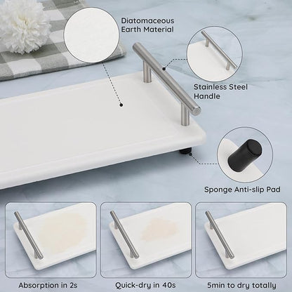 Segbeauty 12x6in Quick Dry Stone Sink Tray, Water Absorbent Instant Drying Diatomite for Bathroom, Countertop Organizer Rack Kitchen Caddy, Soap Dispenser Vanity Trays