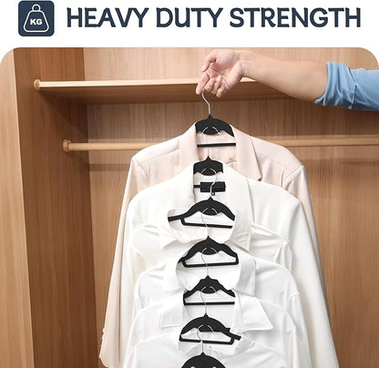 Velvet Stackable Hangers 50 Pack Black, Non Slip Space Saving Felt Hanger with Cascading Hooks, Ultra Thin and 360° Swivel Hook, Heavy Duty for Suit Shirt Pant