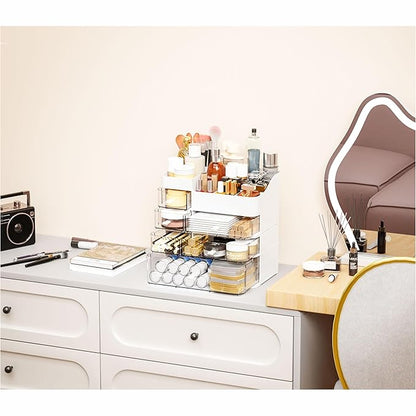 White Countertop Makeup Organizer with 6 Drawers,Large Capacity Skincare Organizers for Vanity,Desk,Dresser,Plastic Bathroom Counter Organizer for Beauty,Skin Care,Perfume,Make up Brush Organization