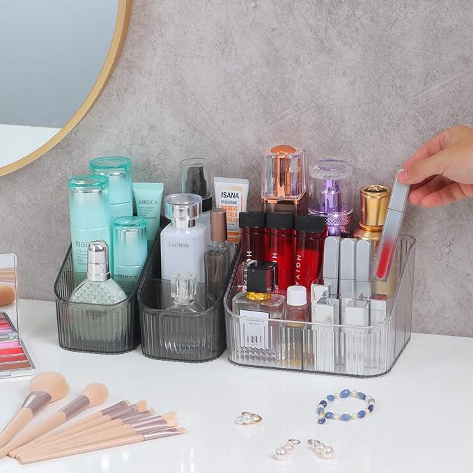 Black Makeup Organizer, Makeup Brush Holder 8 Cups for Vanity, Bathroom Countertop Organizer, Dresser Organizer for Cosmetic Display, Skincare Cups, Perfume Stand, Toiletry