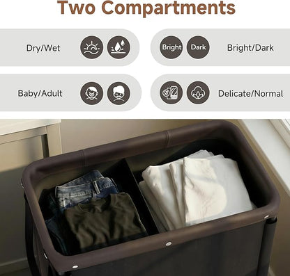 StorageWorks 2 Section Laundry Hamper, Rolling Laundry Cart with Wheels and Handles, Laundry Room Double Sorter for Organizer and Storage, 26.4 Gal(100L), Black