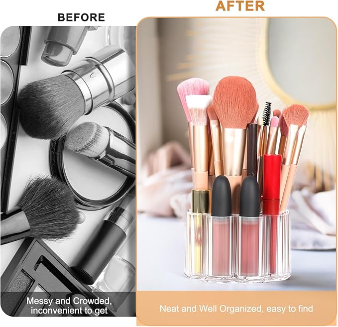 Divided Makeup Brush Organizer 12 Deep Slots Clear Acrylic Cosmetic Brushes Holder and Storage for Eye lines Pencils Toothbrush Lipstick on Bathroom Vanity Bedroom Countertop