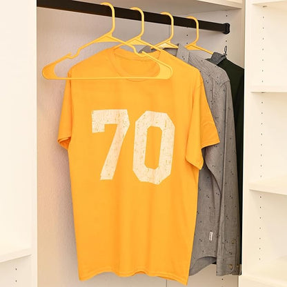 Closetselect Plastic Hangers 50 Pack - Space Saving Clothes Hangers, Made in USA, Durable & Strong Plastic Shirt & Coat Hanger with Notches & Shoulder Grooves, Non-Slip Hangers | Scoreboard Yellow