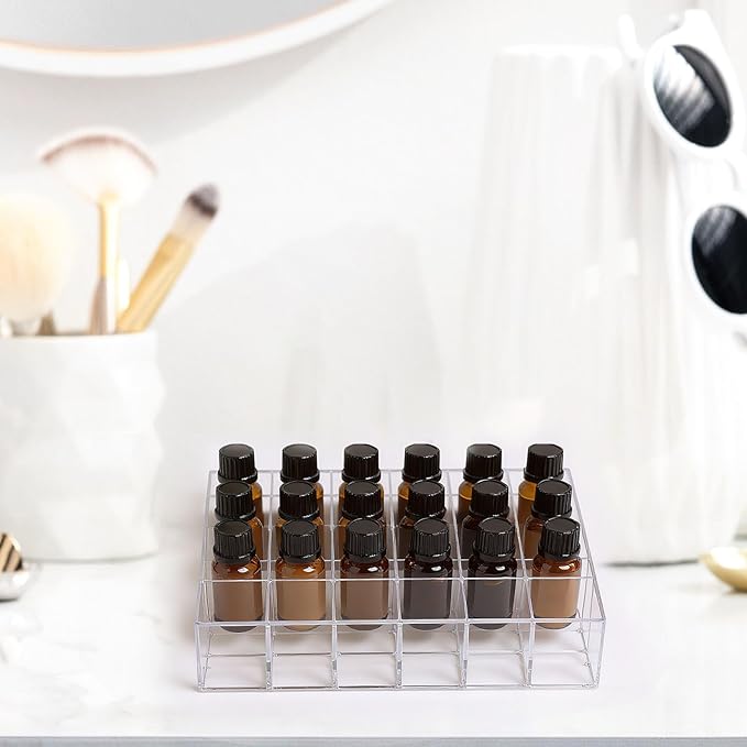2Pack Essential Oil Holder,24Slots Plastics Essential Oil Storage,for Bottles Perfumes and Nail Polish Shelf,Essential Oil Organizer,Makeup Storage Rack