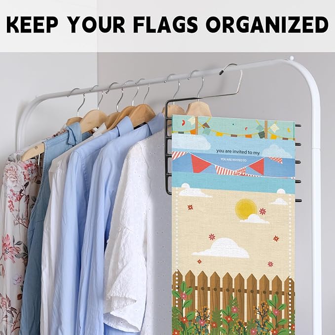 4 Pack Garden Flag Hangers with 12 Stands Large Yard Flag Holder Garden Flag Holder for Holiday Themed Displays Multi-Tier Outdoor Organizer for Flags Clothing Jeans Trouser Pants Hangers