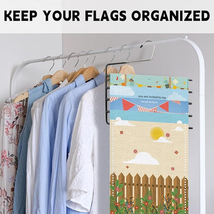4 Pack Garden Flag Hangers with 12 Stands Large Yard Flag Holder Garden Flag Holder for Holiday Themed Displays Multi-Tier Outdoor Organizer for Flags Clothing Jeans Trouser Pants Hangers