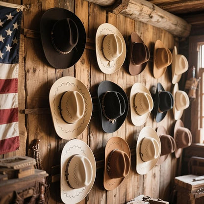 6 Pack Cowboy Hat Holder - Hat Organizer - 2.76 Inches Lift-Time Care Cowboy Rack for Wall, Heavy Duty Metal Hat Hanger Stand & Holder with Easy-to-Install Hat Hook