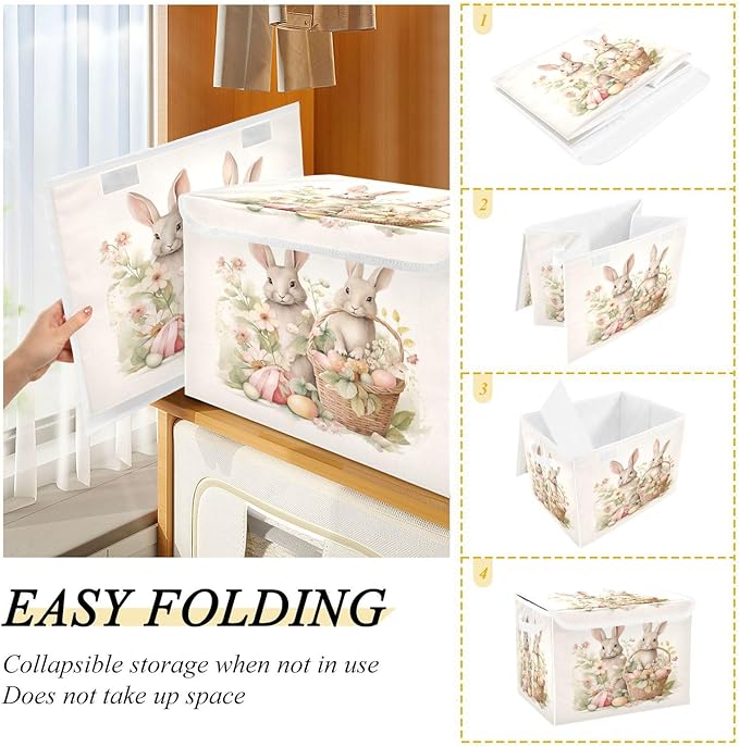 senya Easter Baskets Collapsible Storage Bins with Lids, Easter Bunny Rabbit Storage Boxes Clothes Baskets for Organizing