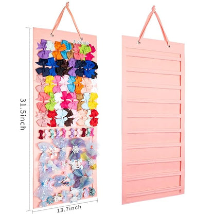 Bow Hanger for Girls Hair Bows - Large Wall, Door, Closet Organizer - Pink