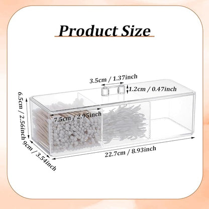 3 Pack Clear Acrylic Organizer with Lid, 3 Compartments Cotton Ball and Swab Holder Jar, Waterproof Bathroom Storage Containers for Vanity, Makeup Pads, Cosmetics, 8.94x3.54x2.56 Inch