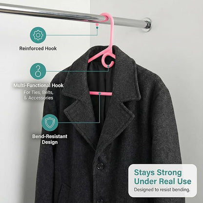 DEILSY™ Pink Heavy Duty Hangers with Hooks for Scarves & Belts – Thick and Strong Clothes Hangers for Shirts, Jackets, Pants, and Dresses – Space-Saving Plastic Hangers – Pack of 50