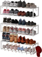 3 Pack Expandable Wall Mounted Shoe Rack, 17"-30"Adjustable Hanging Shoe Rack Holds 18 Pairs, Heavy Duty Metal Shoe Racks Holder with 6 Storage Hooks, Space Saving for Entryway Closet Doorway（White)