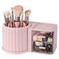Anyoifax 360 Rotating Makeup Brush Holder 7 Slots Makeup Organizer with Drawer Removable Spinning Cosmetic Storage Pen Holder for Vanity, Dresser, Desk, Pink