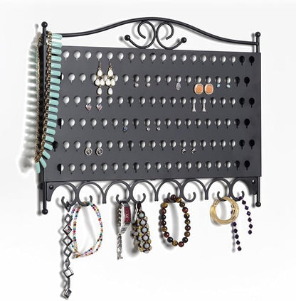 Mango Steam Wall Mounted Closet/Wardrobe Display Hanger Organizer for Jewelry & Earrings With Hooks for Necklaces, Bracelets, Accessories - Black