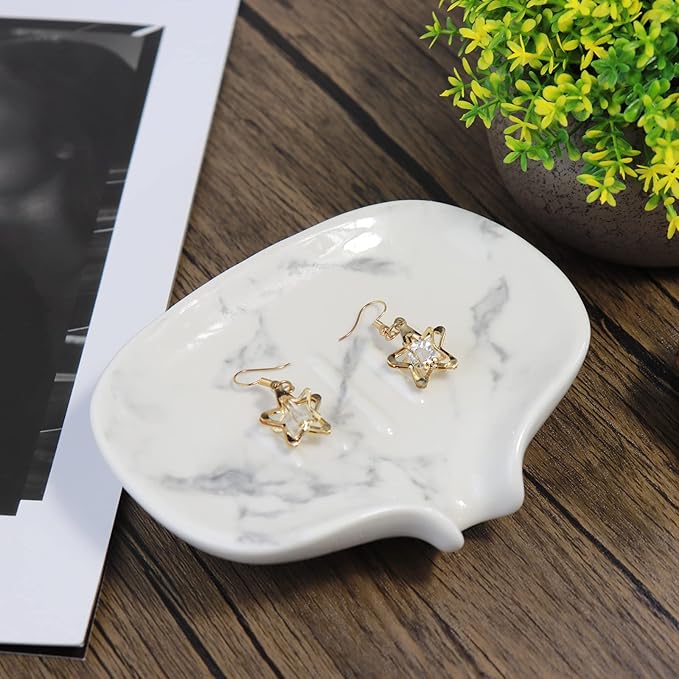 White Marble Texture Soap Dish Ceramic Soap Holder Self Draining Soap Dish Waterfall Slot Sponge Holder Bathroom Accessories for Bathroom, Kitchen,Bar Counter.