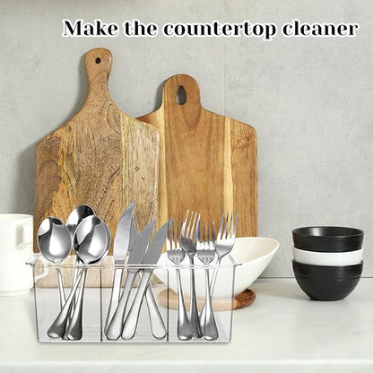 Rainmae Cutlery Storage Organizer, Plastic Silverware Caddy Organizer for Kitchen Countertop Organization - Holds Fork, Knife, Spoon, Tableware Storage Box for Kitchen Table Countertop Outdoor Picnic