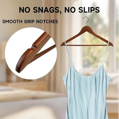 Quality Wooden Clothes Hangers, Solid Wood Suit & Coat Hangers with Pants Bars, Swivel Hook, Shoulder Notches, Heavy Duty Hangers for Shirts, Jackets, Dresses & Trousers(Walnut/36-Pack)