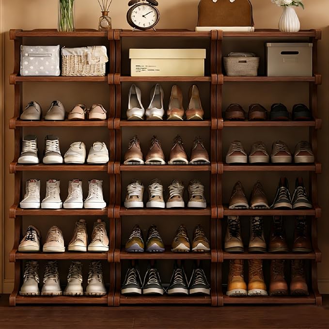 39" Bamboo Shoe Rack - Vertical Shoe Organizer Rack for Small Space, Narrow Shoe Tower for Closet, Entryway, Corner, Tall Shoe Shelf with Removable Shelves, Flexible Storage Shelf for Saving Space