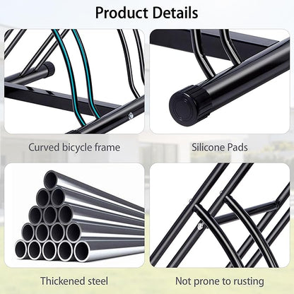 Bike Rack – Dual Bicycle Stand for Mountain, Road Bikes – Two Bike Parking Garage Storage Rack for Indoor and Outdoor Steel Bicycle Storage Tire Rack