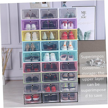 6pcs Transparent Stackable Shoe Boxes Drawer Type Superimposed Shoes Container Space-saving Plastic Organizer for Men