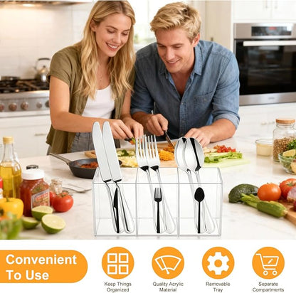 Cutlery Storage Organizer Silverware Caddy Utensil Holder Countertop Knife Spoon and Fork Organizer Kitchen 3 Section Tableware Storage Box Indoor Party Outdoor Tableware Holder