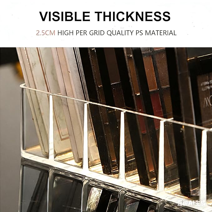 Acrylic Makeup Palette Organizer - Lipstick Organizer - 7-Divided Eyeshadow Palette Organizer for Drawer - Cosmetics Display Storage for Vanity Bathroom Countertop - Clear Cosmetic Organizer