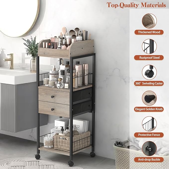 Makeup Organizer, Floor Skincare Organizers Make Up Organizers and Storage with Drawers, Vanity Organizer Cosmetics Display Cases Holder for Skin Care Nail Polish Perfume Black