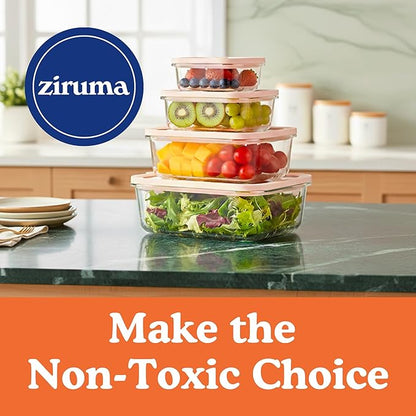 Ziruma Non-Toxic 2.6 Cup Glass Food Storage Containers With Lids - Soup Containers with Lids, Plastic Free Meal Prep, Airtight Food Container, Microwave and Freezer Safe, 4 Pack