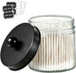 SheeChung Bathroom Organizers and Storage - 1Pack Qtip Holders Bathroom Canister Apothecary Jars for Cotton Swabs, Rounds, Balls, Qtips,Makeup Sponges, Flossers,Bath Salts - Black