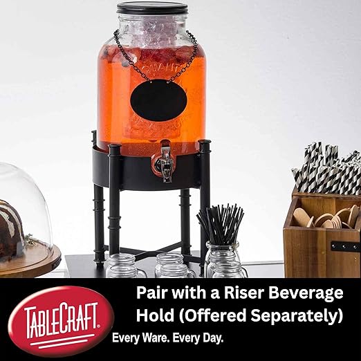 Tablecraft Industrial Collection Glass Beverage Dispenser, 2 gal, Includes Ice Core & Infuser, 8x10x12.75, Chalkboard Necklace