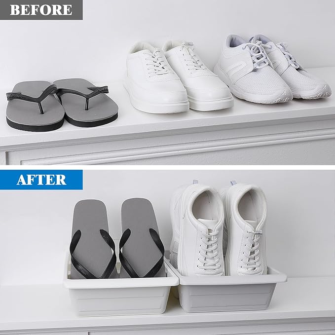 Cabilock 2pcs Storage Shoe Tray, Plastic Shoes Rack, Space-saving Shoe Organizer, No Assembly Required, Multifunctional