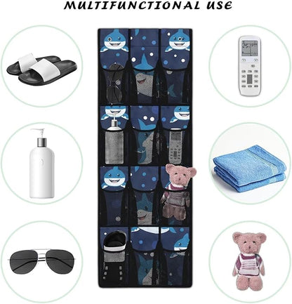Shark Over the Door Shoe Organizer,Behind Door Shoes Hang Holder Rack,Hanging Shoe Storage Hanging Bag Unique Print