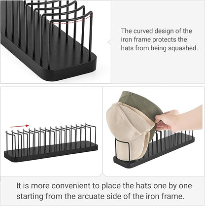 Mkono Hat Organizer for Baseball Caps, Hat Holder for 15 Baseball Caps, Tabletop Hat Rack Stand Hat Storage Display Cap Organizer for Desk Closet Shelf Dresser (Black, Medium)