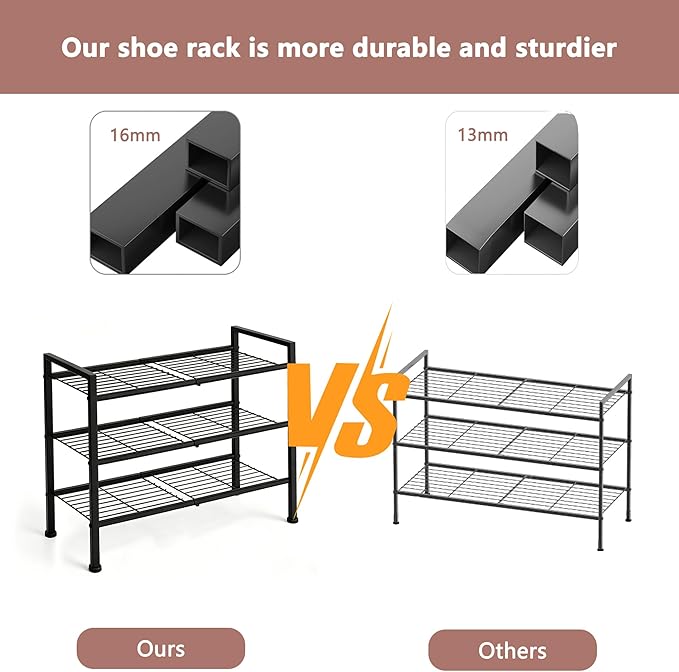 4-Tier Shoe Rack,Metal Simple Narrow Shoe Storage Organizer Shelf for Closet,Entryway, Bedroom,Garage (Black, 4 Tier)