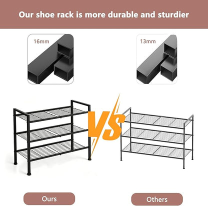 4-Tier Shoe Rack,Metal Simple Narrow Shoe Storage Organizer Shelf for Closet,Entryway, Bedroom,Garage (Black, 4 Tier)