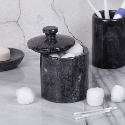 Creative Home 32446 Black Marble SPA Collection Cotton Ball Holder (Pack of 2)
