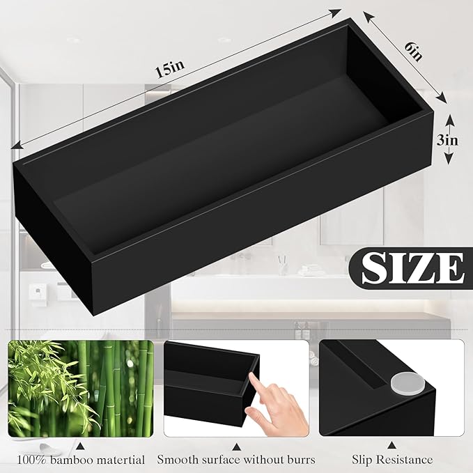ZHWS Toilet Paper Basket, Bathroom Basket for Counter Toiletires Decor Towel TP, Back of Toilet Organizer Storage, Guest Toilet Tank Tray, Vanity Tray for Perfume Makeup Kitchen 15"x6"x3" Black
