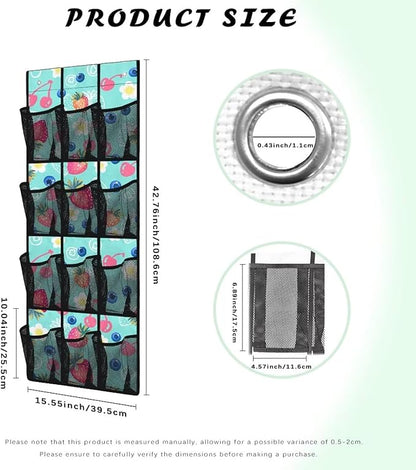 12-Pocket Foldable Door Hanging Organizer, Oxford Cloth Waterproof and Ideal for Bathroom Closet or Kitchen Storage Needs, Strawberry Blueberry Cherry
