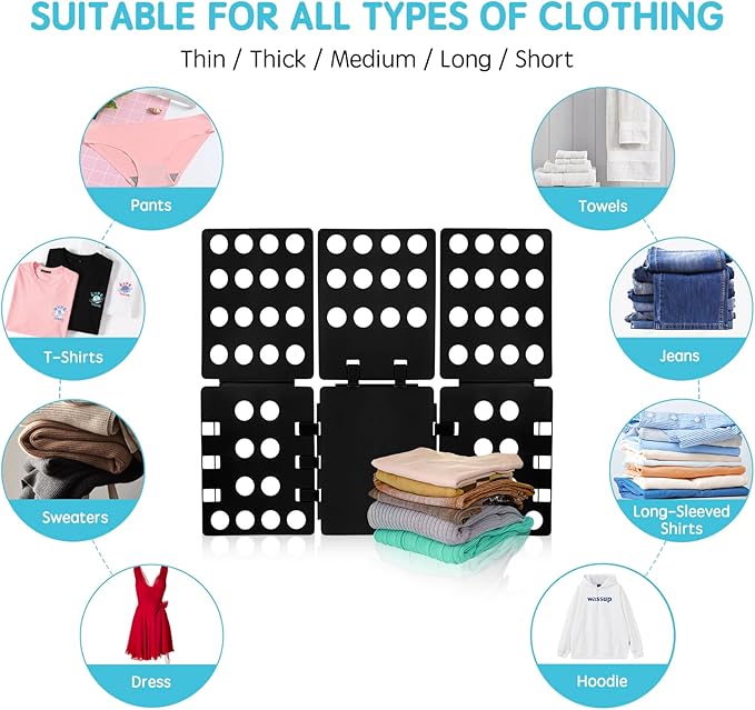 T Shirt Folding Board Laundry Organizer Durable Tool T Shirt Clothes Folder Plastic Easy and Fast Folding Board for Kid Children and Adult to Fold Clothes Black