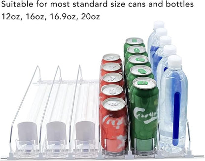 Fabater Drink Organizer for Fridge, 6 Row Automatic Pusher Glide, Self Pushing Soda Can Organizer for Refrigerator, Width Adjustable, 12oz 16oz 16.9oz 20oz, Beer Can Water Bottle Storage