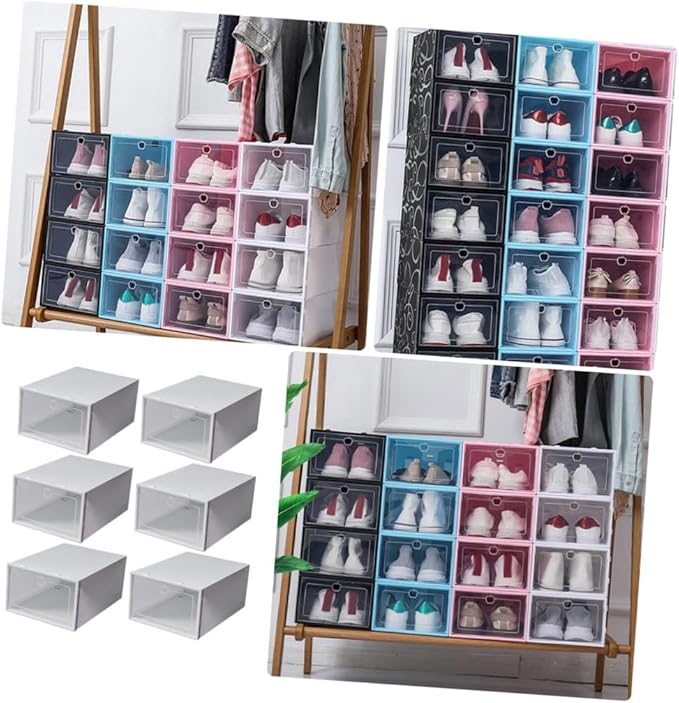 ABOOFAN 6pcs Plastic Shoe Box Storage Containers Stackable Sneaker Case Footwear Box Detachable Design
