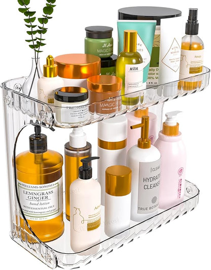 Clear 2 Tier Bathroom Organizer Countertop,10 Inch High-Capacity Vanity Shelf Organizer and Bathroom Tray for Beauty,Lotion,Skin Care,Face Products Make Up,Cosmetic Storage and Perfume Organizers