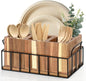 Silverware Holder for Party, Acacia Utensil Holder with 4 Removable Compartments for Countertop, Silverware Caddy Flatware Organizer Box for Utensil Spoons Forks Plate Napkin, Detachable Sevring Caddy